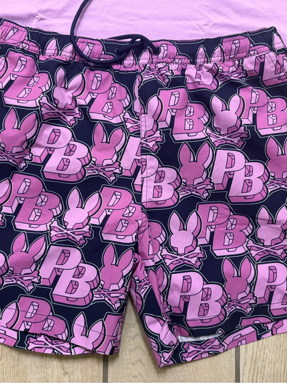 Psycho Bunny Men’s Pink Graphic Logo Swim Shorts Sz Large-6
